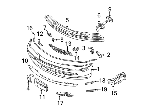 2001 BMW 330Ci Front Bumper Grid Upper Part Left Diagram for 51117024775