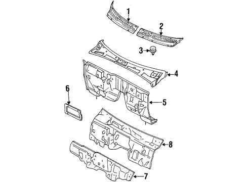 2001 Kia Sportage Cowl Panel Assembly-Dash, Lower Diagram for 0K08B53400C