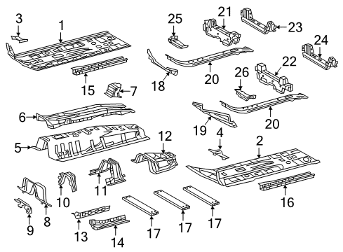 2018 Toyota C-HR Pillars, Rocker & Floor - Floor & Rails Front Crossmember Diagram for 57051-10010