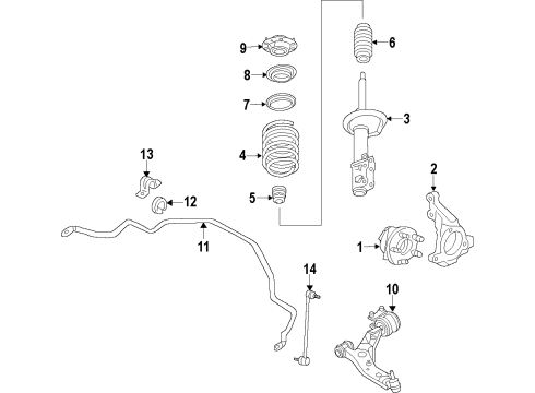 2019 Ford Fusion Front Suspension Components, Lower Control Arm, Stabilizer Bar Strut Bumper Diagram for DG9Z-3020-A