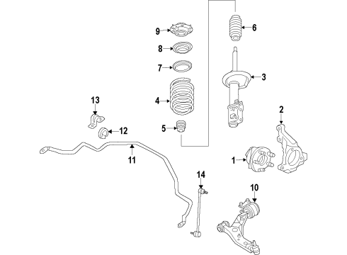 2019 Ford Fusion Front Suspension Components, Lower Control Arm, Stabilizer Bar Coil Spring Diagram for JG9Z-5310-G