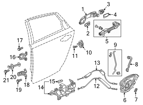 2019 Honda Accord Rear Door Handle Assembly, Passenger Side Inside (Deep Black) Diagram for 72620-TVA-A01ZA