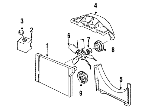 1985 Chevrolet Camaro Cooling System, Radiator, Cooling Fan Shroud, Radiator Fan Upper Diagram for 14083793