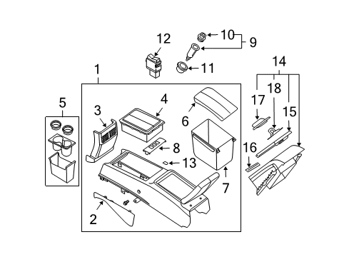 2006 Nissan Maxima Rear Console Cup Holder Assembly Rear Diagram for 96965-7Y00A