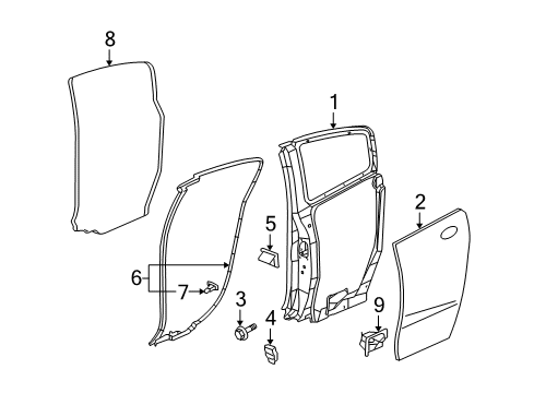 2005 Saturn Ion Rear Door Weatherstrip Asm, Rear Side Door Diagram for 22734389