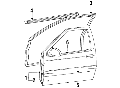 1992 Toyota Tercel Front Door & Components, Exterior Trim Moulding, Front Door, Outside RH Diagram for 75731-16701