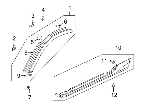 2000 Honda Insight Exterior Trim - Pillars, Rocker & Floor Clip, FR. Pillar Garnish (E) Diagram for 91505-S3Y-003