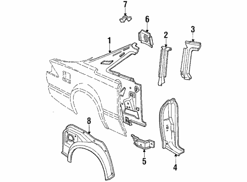 1985 Ford EXP Quarter Panel - Inner Components Wheelhouse Diagram for E7FZ5827895A