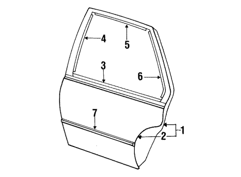 1991 Pontiac Sunbird Rear Door & Components, Exterior Trim Kit-Molding O/P Front/Dr Center Diagram for 20501398