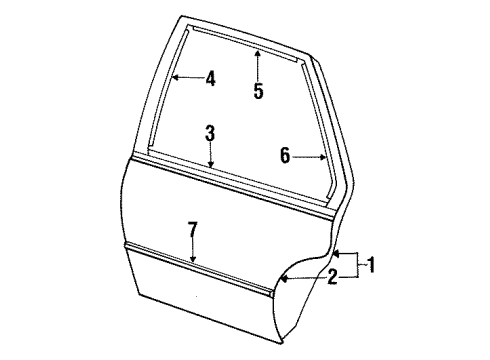 1993 Pontiac Sunbird Rear Door & Components, Exterior Trim Molding, Rear Side Door Center Diagram for 22585025