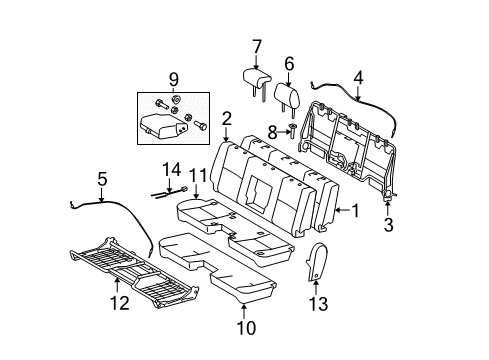 2005 Toyota Tundra Front Seat Components Seat Back Pad Diagram for 71551-0C120