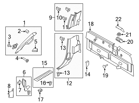 2015 Ford F-150 Interior Trim - Cab Upper Pillar Trim Diagram for FL3Z-15278D12-AC