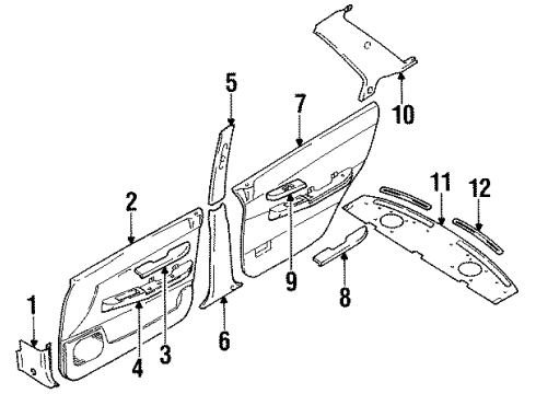 1991 Nissan Stanza Interior Trim Finisher-Rear Pillar, RH Diagram for 76934-65E00