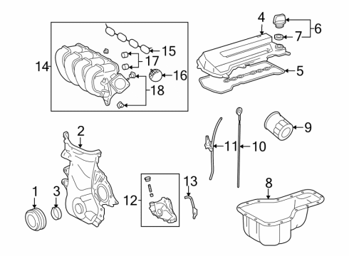 2003 Toyota Corolla Engine Parts, Cylinder Head & Valves, Camshaft & Timing, Oil Pan, Oil Pump, Crankshaft & Bearings, Pistons, Rings & Bearings Intake Manifold Seal Diagram for 22271-0D030