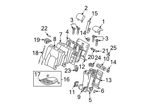 2005 Lexus RX330 Rear Seat Components Rear Seat Armrest Assembly, Center Diagram for 72830-0E010-B1