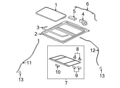 2006 Pontiac Torrent Sunroof Guide Kit, Sun Roof Sunshade <Use 1C3L 4989A> Diagram for 21038887