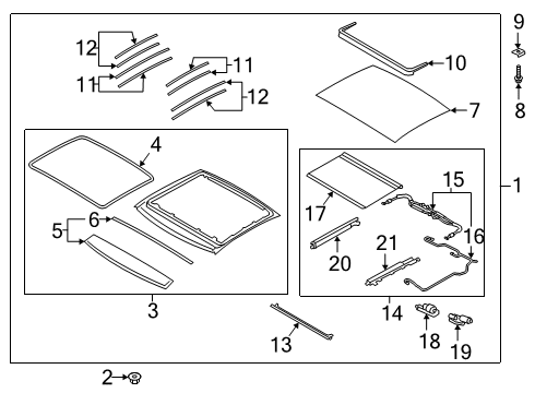 2020 Hyundai Veloster N Sunroof WEATHERSTRIP-PANORAMAROOF Rear Glass, Front Diagram for 81624-J3000