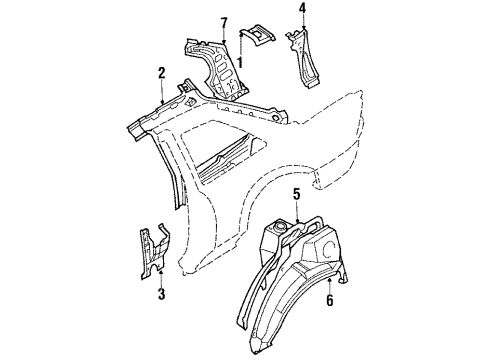 1988 Toyota Corolla Quarter Panel - Inner Components Wheelhouse Diagram for 61607-12280