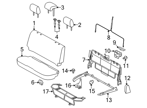 2007 Toyota Yaris Rear Seat Components Seat Back Frame Diagram for 71017-52531