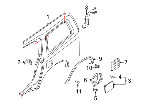 2010 Infiniti QX56 Quarter Panel & Components Duct-Drafter, Outlet LH Diagram for 76805-7S00A