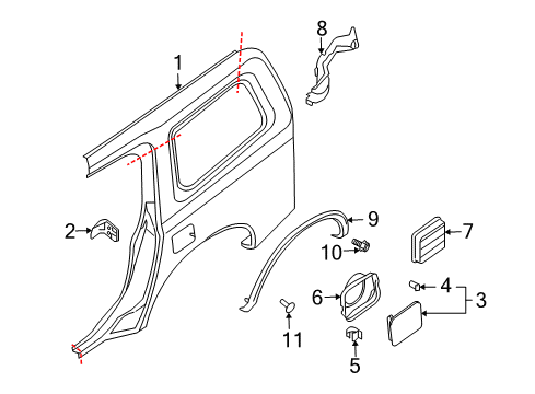 2010 Infiniti QX56 Quarter Panel & Components Fender-Rear, LH Diagram for 78101-7S630