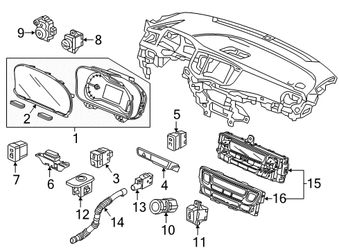 2020 Honda Pilot Instruments & Gauges Meter Assembly, Combination Diagram for 78100-TG7-AP2