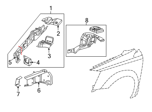 2009 Dodge Grand Caravan Structural Components & Rails REINFMNT-Fender Diagram for 5109173AB