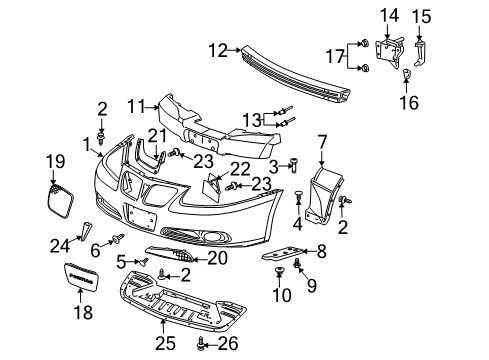 2005 Pontiac Bonneville Front Bumper Applique Bolt Diagram for 3539991