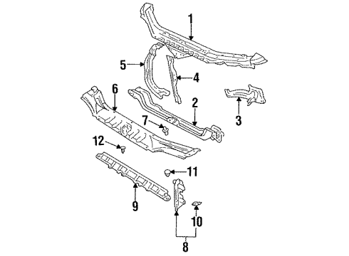 1993 Toyota Camry Radiator Support Side Support Diagram for 53202-33010