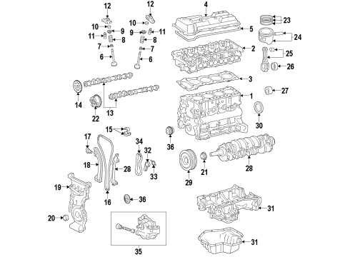 2013 Toyota Prius Engine Parts, Mounts, Cylinder Head & Valves, Camshaft & Timing, Oil Pan, Oil Pump, Crankshaft & Bearings, Pistons, Rings & Bearings, Variable Valve Timing Pulley Assy, Crankshaft Diagram for 13470-37042