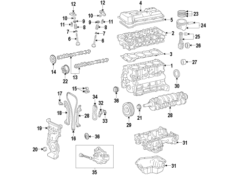 2010 Toyota Prius Engine Parts, Mounts, Cylinder Head & Valves, Camshaft & Timing, Oil Pan, Oil Pump, Crankshaft & Bearings, Pistons, Rings & Bearings, Variable Valve Timing INSULATOR, Engine Mounting Diagram for 12371-37090