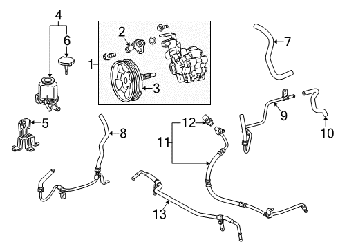 2011 Lexus GX460 P/S Pump & Hoses, Steering Gear & Linkage Shaft Sub-Assy, W/Pulley Diagram for 44303-35020
