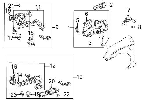 2001 Toyota Prius Structural Components & Rails Front Extension Diagram for 52142-47020