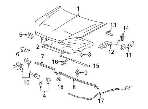 2009 Saturn Aura Hood & Components Latch Diagram for 15756432