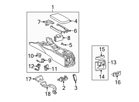 2008 Lexus IS250 Center Console Console Box Cup Holder Sub-Assembly Diagram for 55604-53070