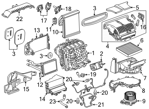 2020 Chevrolet Malibu A/C & Heater Control Units Evaporator Case Diagram for 23506069