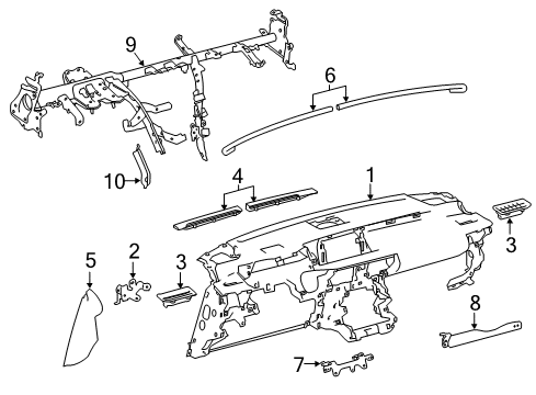 2019 Lexus RC300 Cluster & Switches, Instrument Panel Panel, Instrument Side Diagram for 55317-53100-C0