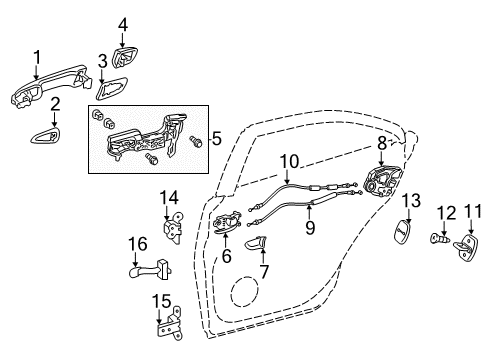 2016 Lexus CT200h Rear Door Door Outside Handle Assembly, Left Diagram for 69220-76010-D3