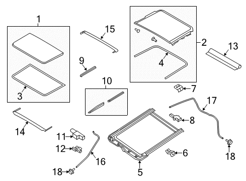 2017 Nissan Rogue Sunroof Slider-Shade, Front Diagram for 91272-4BA0A