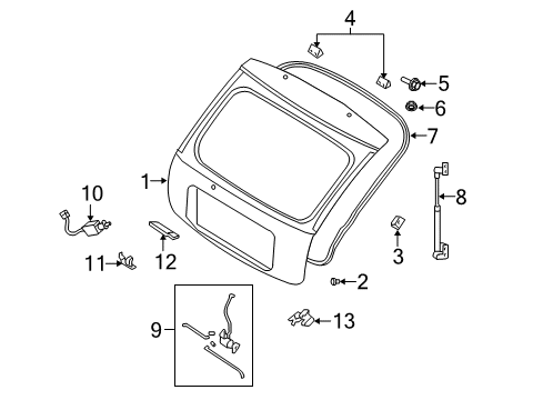 2004 Kia Rio Lift Gate Outer Handle Assembly Diagram for 0K34A62410