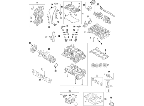 2021 Kia Sorento Engine Parts, Mounts, Cylinder Head & Valves, Camshaft & Timing, Variable Valve Timing, Oil Cooler, Oil Pan, Oil Pump, Balance Shafts, Crankshaft & Bearings, Pistons, Rings & Bearings Hose Assembly-Water Diagram for 25463-2M800