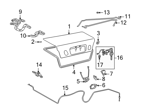 2003 Lexus IS300 Trunk Luggage Compartment Door Lock Assembly Diagram for 64600-53031