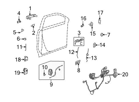 2009 Buick Enclave Front Door - Lock & Hardware Latch Diagram for 22820695