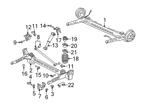 2005 Pontiac Aztek Rear Suspension, Lower Control Arm, Upper Control Arm, Ride Control, Stabilizer Bar, Suspension Components Shock Diagram for 22064811