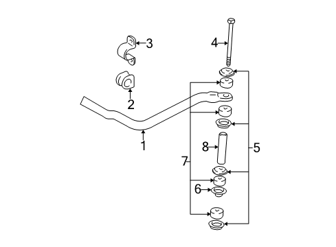 1996 Toyota Tacoma Stabilizer Bar & Components - Front Stabilizer Bar Retainer Diagram for 90948-02004