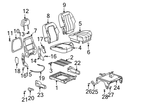 2001 Pontiac Aztek Rear Seat Components Bolt/Screw, Rear Seat Back Cushion Latch Release Handle Diagram for 12534199