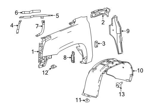 2016 Chevrolet Suburban Fender & Components Fender Liner Diagram for 22806317