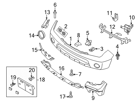 2013 Nissan Frontier Front Bumper RETAINER-Front Bumper Upper Center Diagram for 62290-ZL00B