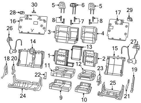 2022 Jeep Gladiator Rear Seat Components Seat Back Diagram for 68339104AA