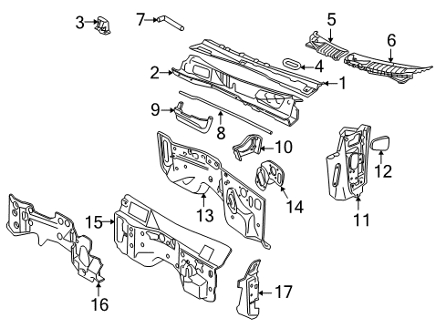 2005 Ford Explorer Cowl Insulator Diagram for 2L2Z7801588AA